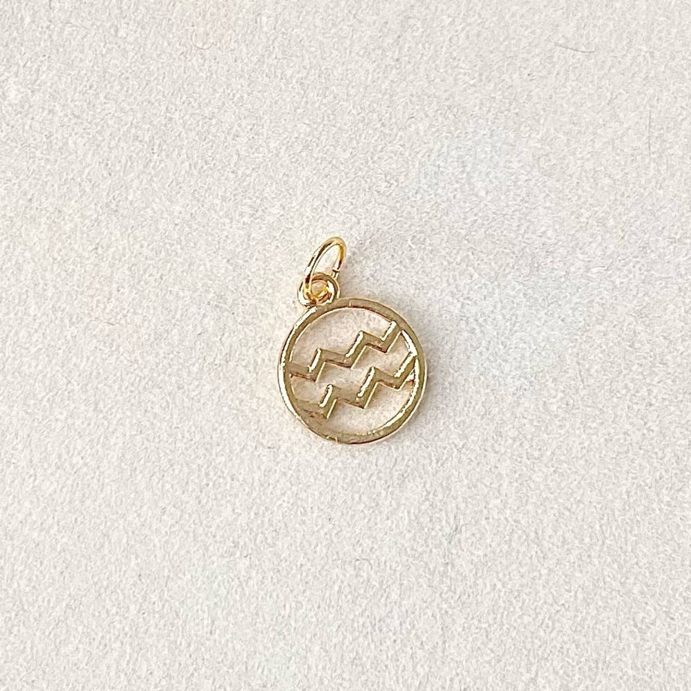 Golden Aquarius Zodiac Charm | Celestial Water Bearer Coin Pendant